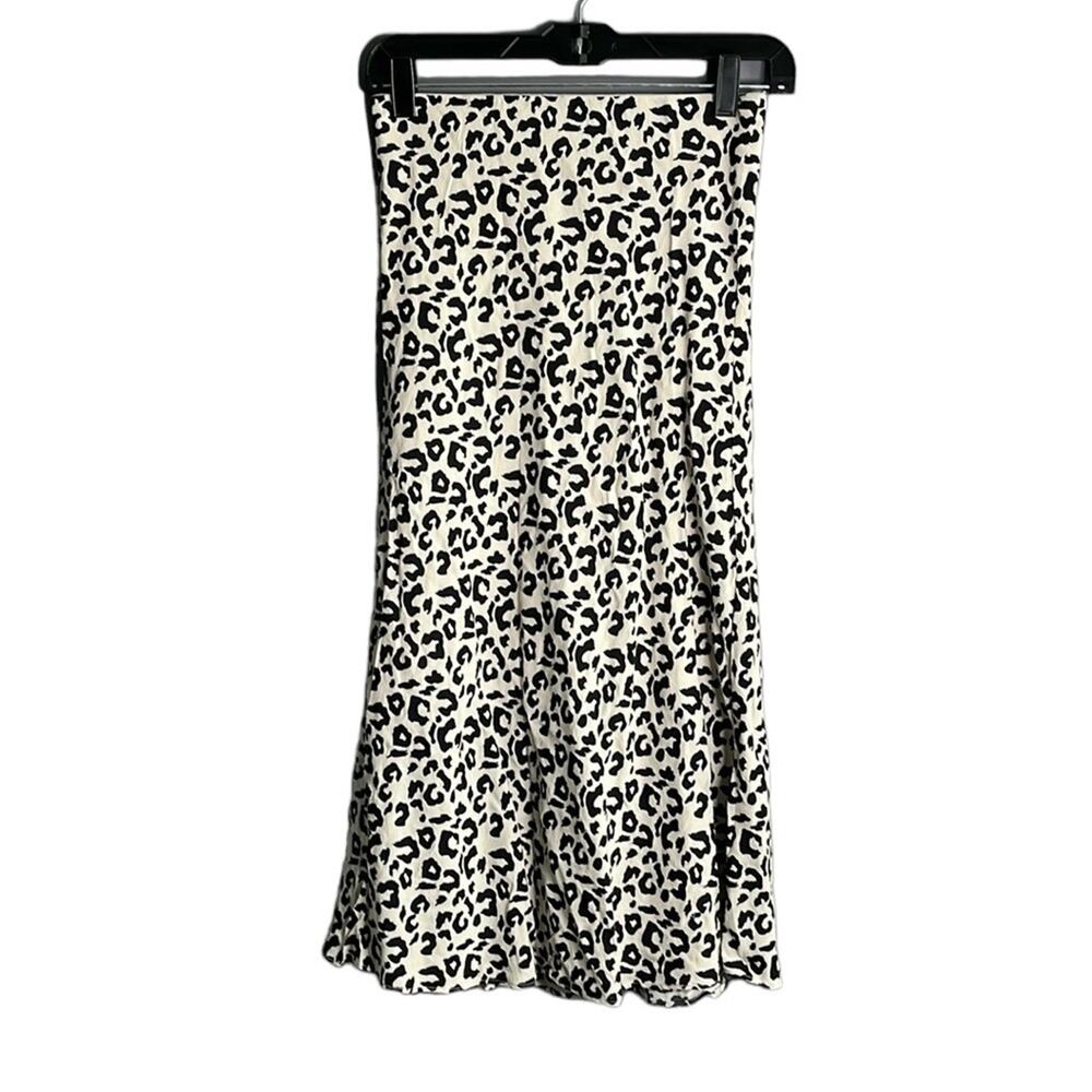 Leith Tan Black Leopard Print Pull On Midi Skirt XS